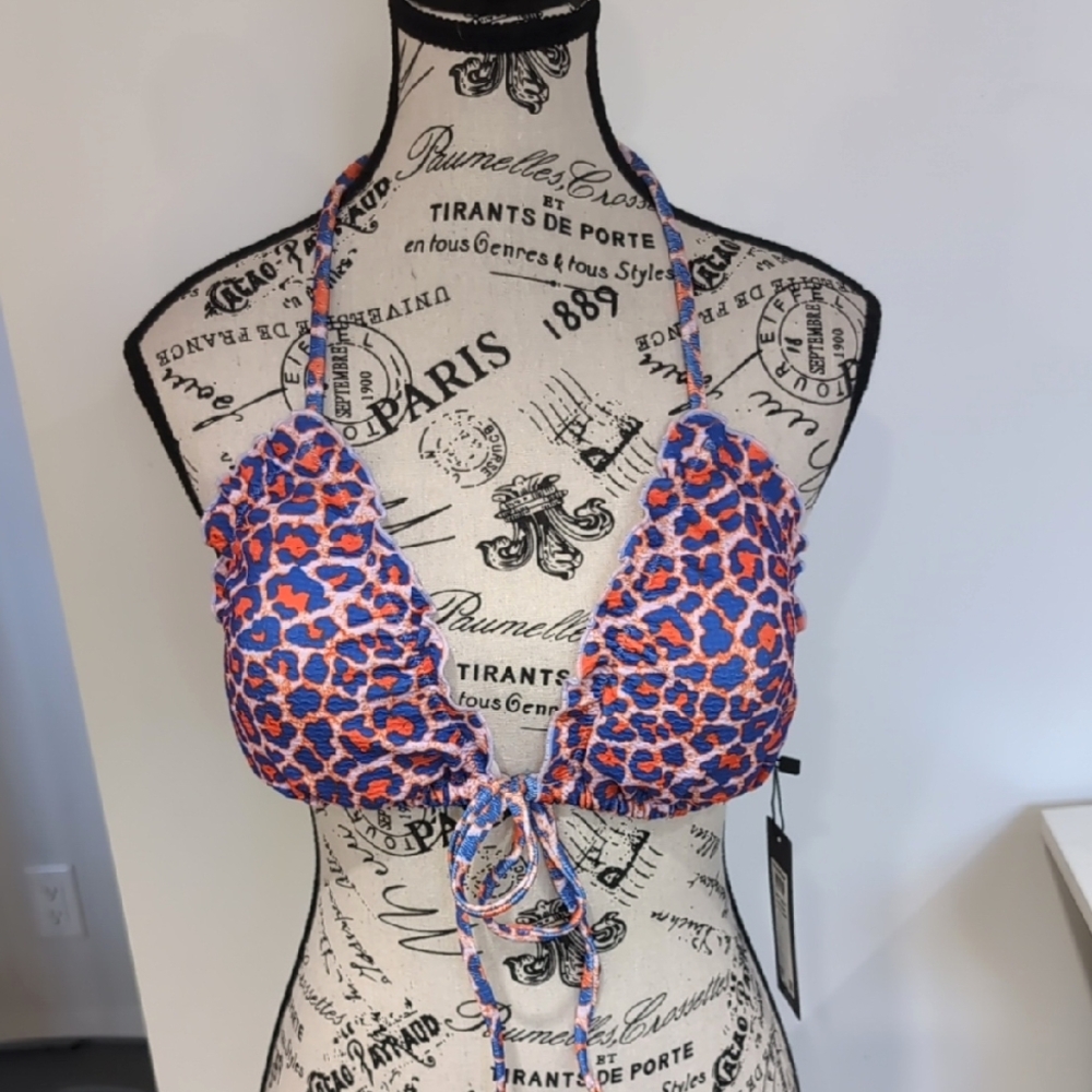 VERO MODA | Women's Dazzling Blue/Orange Natti Triangle Animal Print Bikini Top